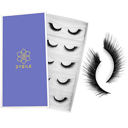 DYSILK 5 Pairs 6D Lashes Faux Mink Eyelashes Cat Eye Fluffy Natural Look False Eyelashes Long Lashes Pack Mink Lashes Soft Reusable Eye Lashes |C