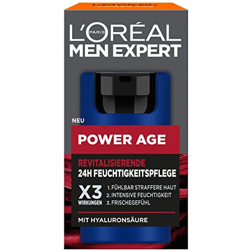 L'Oréal Men Expert Face Care Against Wrinkles, Anti-Ageing Moisturiser for Men, Cream with Hyaluronic Acid Suitable for Tired and Matte Skin, Pow