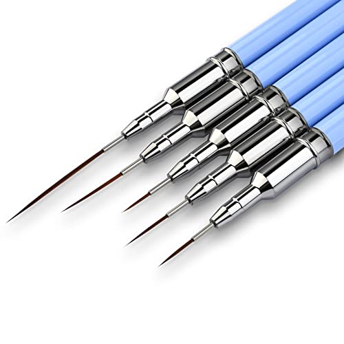 Nail Art Liner Brushes - Eptbsdu 5PC Nail Art Brush for Long Lines, Liner Brush UV Gel Polish Painting Nail Design Brush Metal Handle Nail Drawin