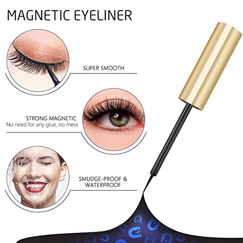 Magnetic Eyelashes,INSMART 10 Pairs False Eyelashes Upgraded 3D 5D Magnetic Eyelashes and Magnetic Eyeliner Kit with 2 Tubes of Magnetic Eyeliner