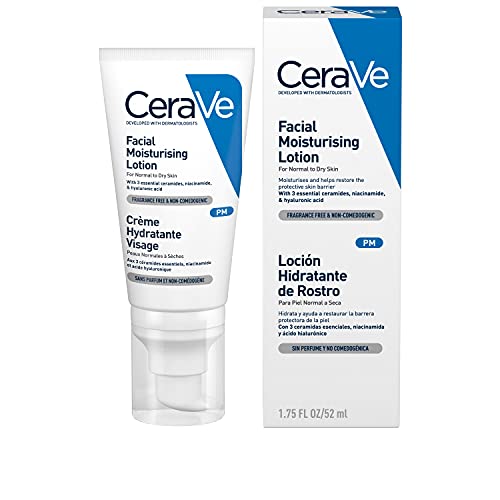 CeraVe PM Daily Facial Moisturiser Lotion for Normal to Dry Skin 52ml with Niacinamide and 3 Essential Ceramides