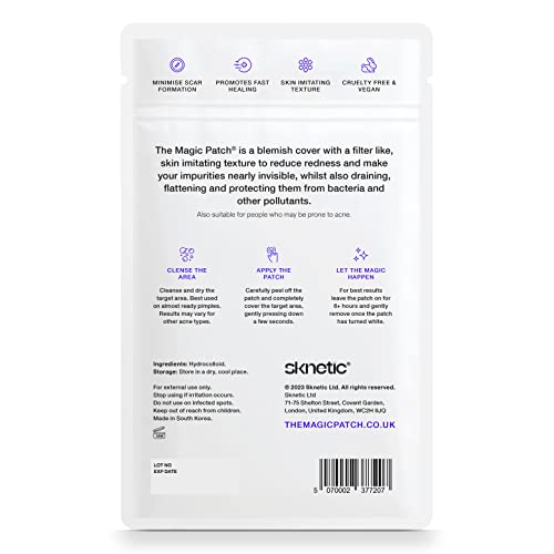 The Magic Patch Acne Patches - Pack of 30 Translucent Hydrocolloid Pimple Patch Spot Treatment Stickers for Face and Body - Fast-Acting, Vegan &