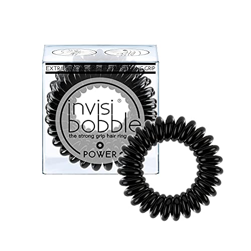 invisibobble POWER Hair Ties, True Black, 3 Pack - Extra Strong Grip, Waterproof, Traceless - Perfect for Sports, Suitable for All Hair Types