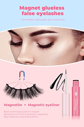 Magnetic Eyelashes,5 Pairs Upgraded Eyelashes with Eyeliner Kit,2 Tube Eyeliners with Magnetic Eyelashes Natural Look, Realistic and Soft False E