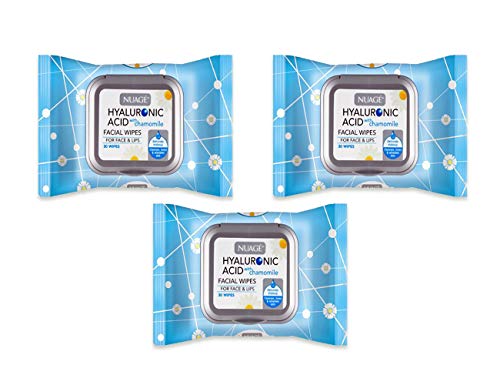 Hyaluronic Acid Skin Renewing Facial Wipes with Chamomile for Cleansing and Moisturising Sensitive and All Skin Types 30 Wipes (3 Pack - Total 90