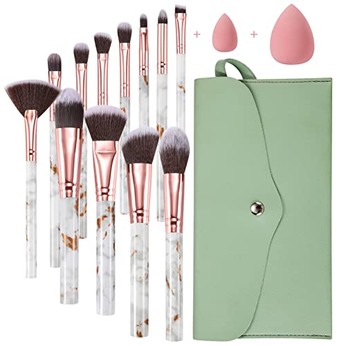 Makeup Brushes Sets Start Makers Professional 12Pcs Pink Marble Makeup Brush Set with Foundation Concealer Blush Eyeshadow Make Up Brushes Beauty