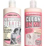 Soap and Glory The Righteous Body Butter Lotion Bundled with Clean on Me Creamy Clarifying Shower Gel 500 millilitre Hand Pumps