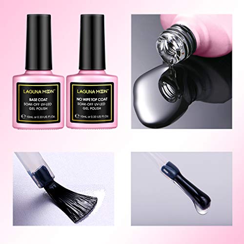Lagunamoon Base Coat and Top Coat,Long Lasting Shiny Finish for Soak Off UV LED Gel Nail Polish Polygel Nail Acrylic Style Artificial False Nails