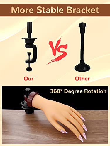 Deciniee Practice Hand for Acrylic Nails, 240 Pcs Nail Tips Flexible Nail Practice Hand, Silicone Nail Hand Practice Model, Fake Hand with Stand