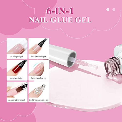 Saviland Extension Gel Nail Kit 240PCS Medium Almond & Medium Square Clear Full Cover Soft Gel Nails Tips 6-in-1 Nail Glue Gel Fake Nails Extensi