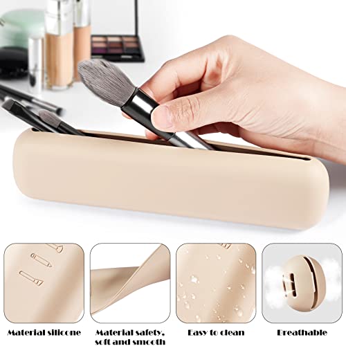Qetlavee 2pcs Travel Makeup Brush Holder,Portable Makeup Brush Case for Travel,1pcs Makeup Brush Organizer+1pcs Makeup Sponge Holder,Silicone Fou