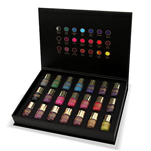 Beauty4Britain Matte Nail Polish Set 21 Nail Polish 21 Different Shades Luxury Black & Gold Box Non-Gel