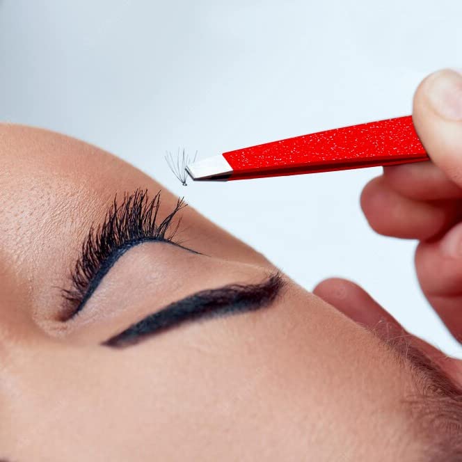 OCBA Tweezers for Facial Hair Women & Men for Precise Grooming of Eyebrows - Professional Stainless Steel Red Color Coated Eyebrow Tweezers for I