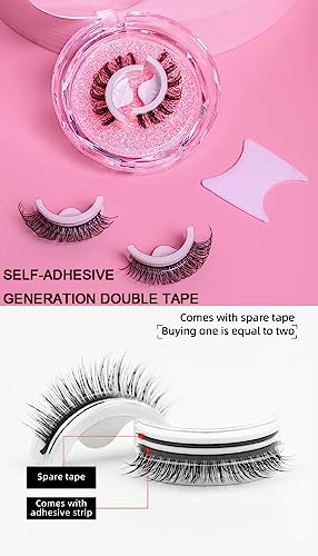 Chlffua Reusable Self-Adhesive Eyelashes, Wispy Fake Eyelashes Natural Look, Fluffy Curling Long Eyelashes, No Glue/Eyeliner/Magnet Needed, Water