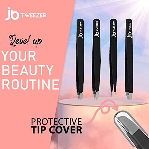 JustBlanks Professional Stainless Steel Tweezers, Best Precision Tweezers for Eyebrows - Tweezers for Women, Ingrown Hair, Splinter, Blackhead -