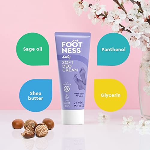 FOOTNESS Soft Deo Foot Cream - 3 in 1 for soft, moisturised and deodorised feet. For silky-smooth feet (75 ml)