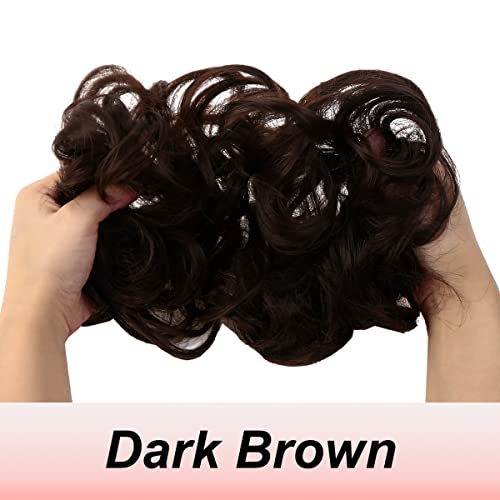 JJstar Messy Hair Bun Curly Wavy Hair Scrunchies Accessories Pieces for Women Girls Synthetic Hair Chignons (Dark Brown)