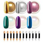 Chrome Nail Powder, 6 Jars Metallic Mirror Effect Holographic Iridescent Nail Powder Aurora Shell Chrome Powder Nail Pigment Powder Glitter Nail