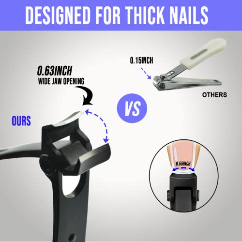 Nail Clippers for Thick Nails 15mm Wide Jaw Stainless Steel Fingernail and Toenail Clipper Set with Nail File Nail Cutter Accessories for Men and