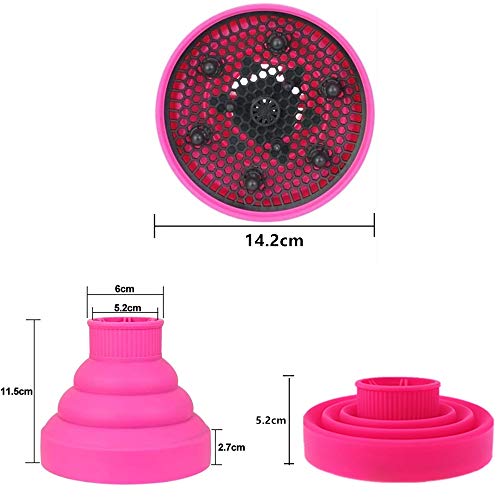 Hair Diffuser Hair Dryer Travel Collapsible Hair Dryer Portable Diffuser Curly Hair Airflow Attachment for Salon or Home Use (rose red)