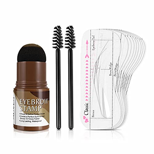 Eyebrow Stamp Stencil Kit - Professional Adjustable Waterproof Long Lasting Buildable Eyebrow Powder Stamp Makeup Tools with 10 Styles Reusable E