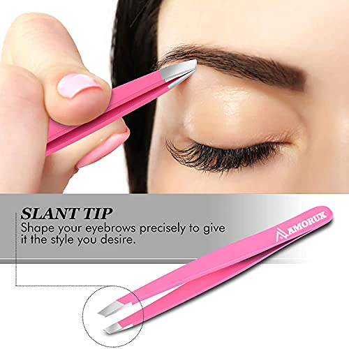 Professional Slanted Tweezer for Facial Hair Women & Men Stainless Steel Precision Tweezers for Ingrown Hair (Pink)