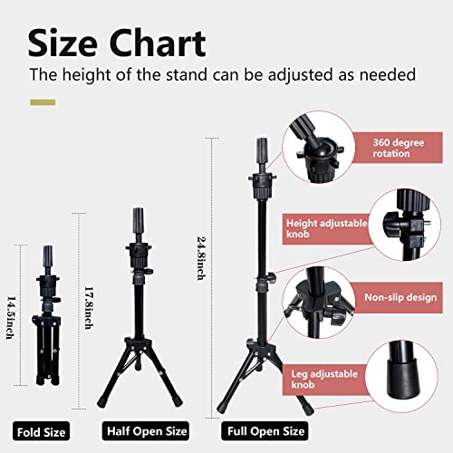 SZCY LLC 23 Inch Canvas Block Wig Head, Wig Stand Tripod with Head, Mannequin Head for Wigs, Manikin Canvas Head Block Set for Wigs Making Displa