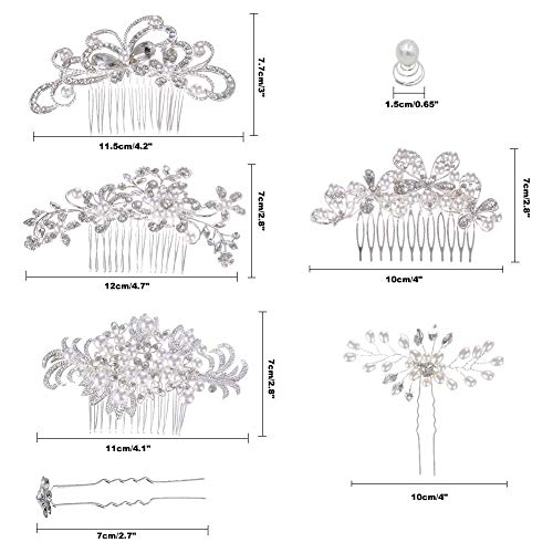 inSowni 32 Pack Silver Wedding Hair Side Combs Slides+U-shaped & Twist Spiral Bridal Hair Pins Headpieces Clips Barrettes Rhinestones Pearls Hair