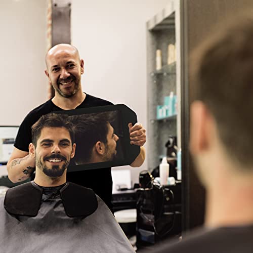 Kurtzy Lightweight Handheld Hairdressing Mirror - Black Foam Handle Mirror for Barbers, Salons and Beauticians - Double Handle Mirror - Viewing M