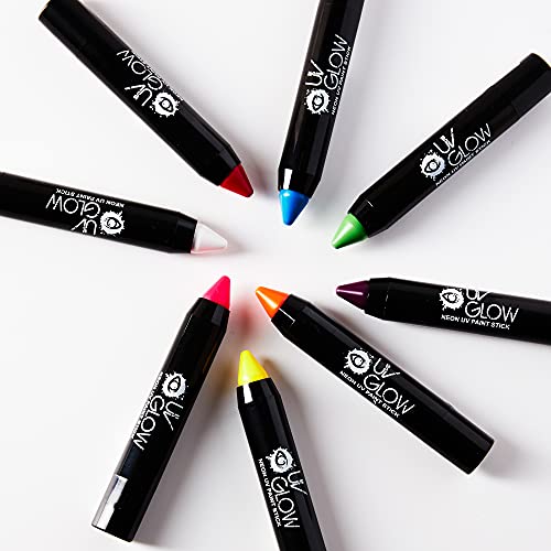 Neon Face Paint Stick by UV Glow - Genuine and original UV Glow product - glows brightly under UV Light! (Set of 6)
