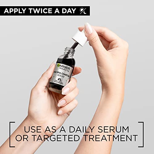 Garnier Skinactive 4% AHA + BHA (Salicylic Acid) & Niacinamide Charcoal Serum, Resurface & Smooth Skin Texture, Improve Appearance Of Marks & Ble