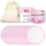 Klick Zone 16 Pcs Reusable Makeup Remover Pads with Washable Mesh Bag - Premium Reusable Cotton Pads for All Skins - Eco-Friendly Reusable Face P