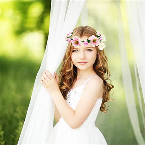 Flower Crown Headband,Pink Festival Accessories Headbands for Women's Hair,Girls Hair Accessories Flower Hair Clips Crown Headband,Floral Wreath