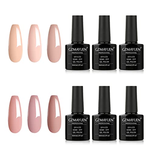 GZMAYUEN Nude UV Gel Nail Polish 10ML Pink UV/LED Soak-Off Gel Polish Set Long Lasting Nail Gel Varnish Nail Art Salon Manicure Kit 6Pcs