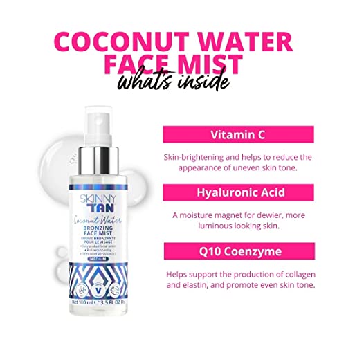 Skinny Tan Coconut Water Tanning Face Mist - Streak Free & Lightweight Fake Tan with Q10, Vitamin E, Vitamin C & Hyaluronic Acid, Cruelty-Free &