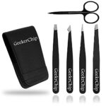GeekerChip Eyebrow Tweezers(5Pcs), Tweezers Professional for Eyebrows with Leather Case,Stainless Steel Precision Tweezers for Eyebrow Ingrown Ha