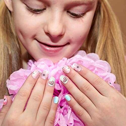 120PCS Kids False Nails,Scettar Kids Press on Nails Kids Stick on Nails Full Cover Kids Nails for Girls Kids Gift DIY Nail Art Decor 4 Boxes (Dif