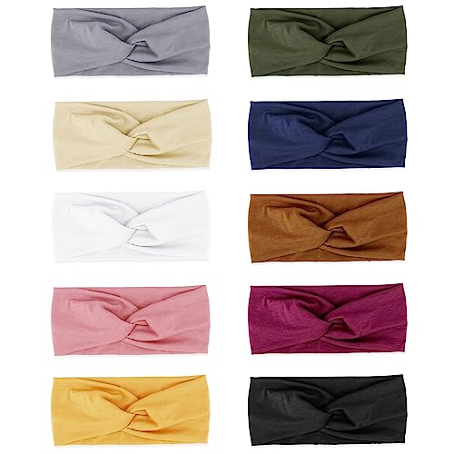 DRESHOW 10 Pieces Wide Headbands Knot Turban Headband Hair Band Elastic Hair Accessories for Women and Girls