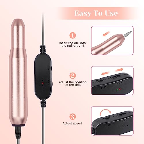 Sarmeley Electric Nail Files Professional Electric Nail Drill Set for Acrylic Gel Nails Portable Manicure Pedicure Kit with Sanding Bands, Champa