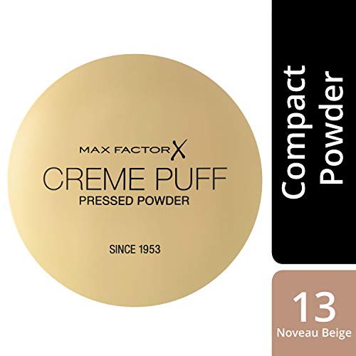 Max Factor Cream Puff Pressed Compact Powder, Glowing Formula for All Skin Types, 13 Nouveau Beige, 21 g