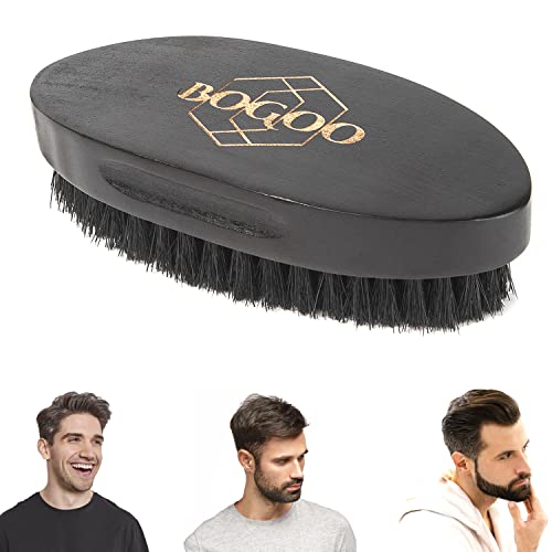 BoGoo Hand Palm Dark Oak Military Hair & Beard Brush - Grooming Tool with Boar Bristles for All Hair Types