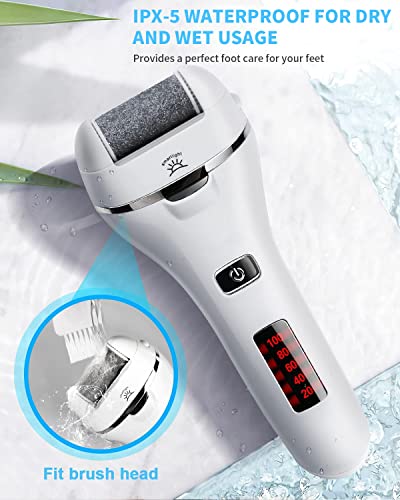 Electric Foot File, Vxdoirk Rechargeable Waterproof Feet Hard Skin Remover Foot with 3 Replacement Rollers and 2 Speeds,Battery Display Dry Dead
