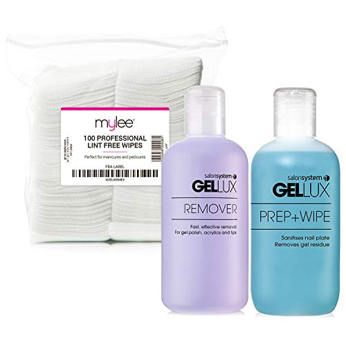 Salon Systems Gellux Profile Ultra Violet Gel Systems Prep Plus Wipe/Remover Acetone 250 ml/Lint Free Nail Wipes