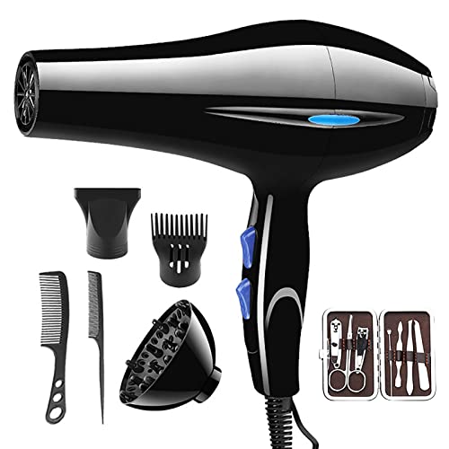 Professional Hair Dryer Travel Hair Dryer, Hair Dryer with Attachments, Powerful Ionic Hairdryer with 2 Speed 3 Heat Setting and Cool Button for