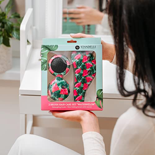 Standelli Professional Hair Care – Watermelon Hair Brush Gift Set for Women and Teenage Girls with a Detangler Hair Brush & a Mini Folding Brush