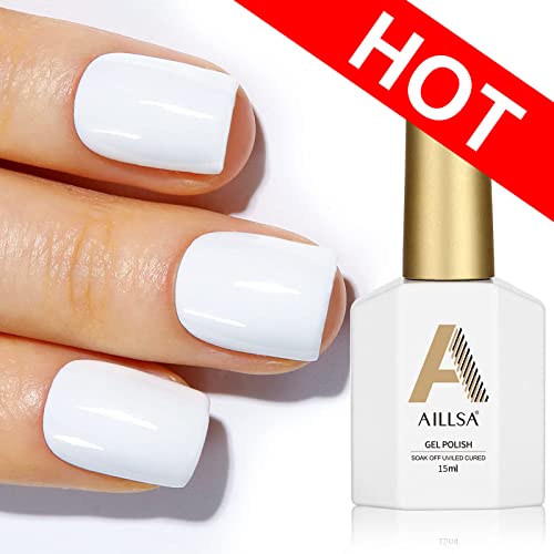 AILLSA White Gel Nail Polish, 15ml Soak Off U V Gel Polish, Color Gel Nail Varnish Long Lasting, Nail Art Manicure Set DIY at Home 1Pcs