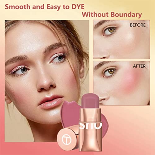 Blush Stick - Cream Blush - Waterproof Long-lasting 3-in-1 Multi-Use Blusher Contour for Lip Cheek Eye - Moisturize and Blendable Blush for Natur