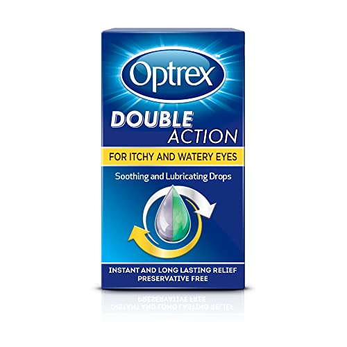 Optrex Double Action, For Itchy & Watery Eyes, Soothing & Lubricating Drops, 10ml each, Restores Eye Moisture, Instant & Long Lasting Relief, Pre