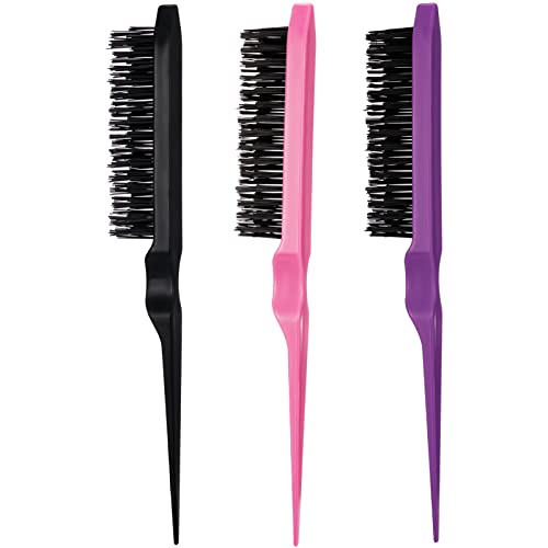 Fuyamp 3 Pcs Back Combing Brushes Teasing Hair Brush Set, Plastic Three Row Bristle Hair Brush Teasing Comb Grooming Combs Sturdy for Men Women H