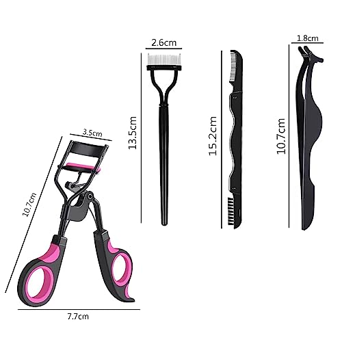Eyelash Curler, 4 in 1 Lash Curler Kit,Black Eyelash Curler, Eyebrow Comb Easy to Use Cosmetic Tool for Long Lasting Curled Lashes Built in Separ